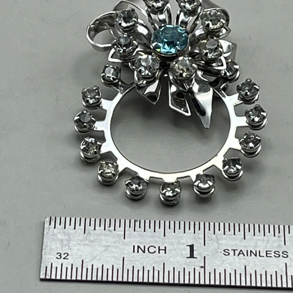 Elegant  Vintage Silver and Blue Crystal Pendant Classic Statement Jewelry Piece